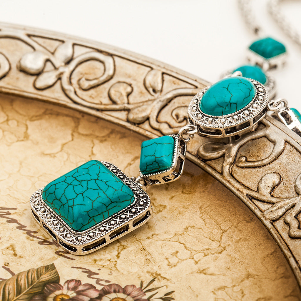Turquoise Vintage Geometric Alloy Necklace