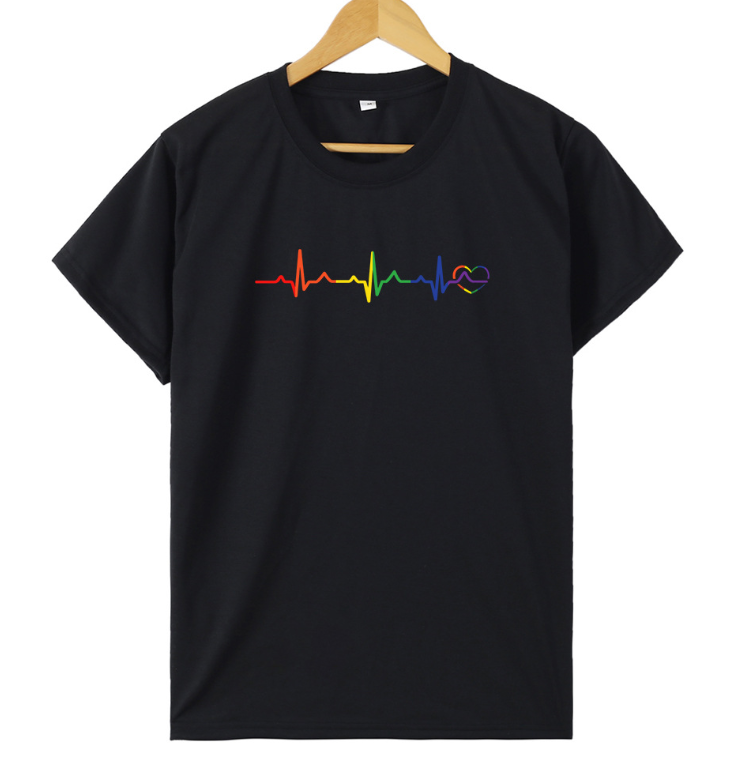 Colorful ECG Heartbeat 100% Cotton T-Shirt – Graphic Casual Tee, S–XL
