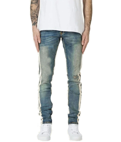 Slim Fit Jeans with Tapered Legs – Straight Cut Mid-Waist Washed Blue Denim, Sizes 28–34