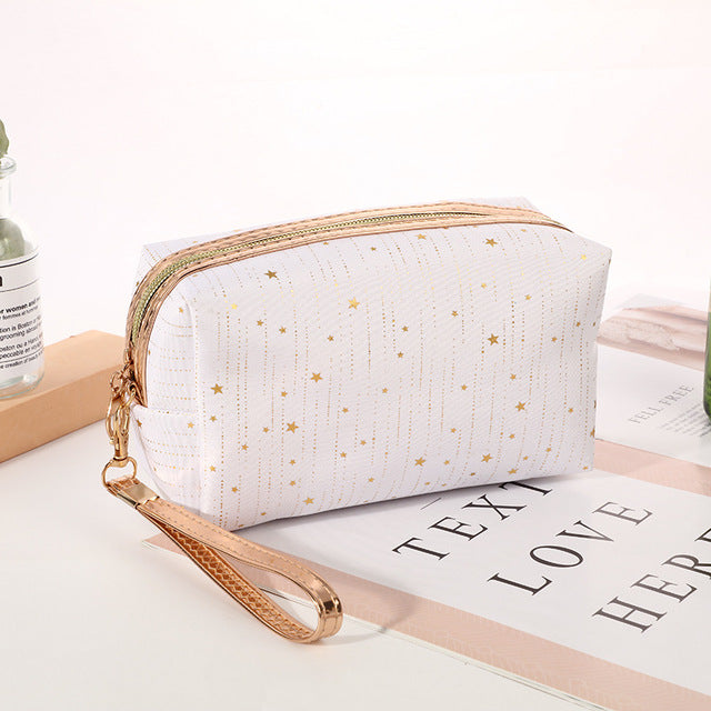Bling Stars Cosmetic Bag for Women – Waterproof PU Travel Makeup & Toiletry Organizer