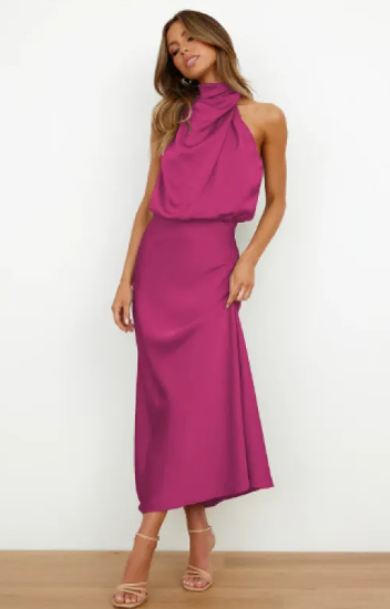 Women’s Solid Color Satin Maxi Dress – Elegant Flowing Evening & Formal Dress, S–5XL