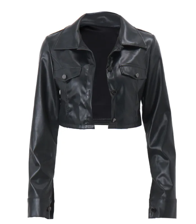 Women’s Black Motorcycle Suit Coat – Single-Breasted Polyester Casual Jacket, S–L