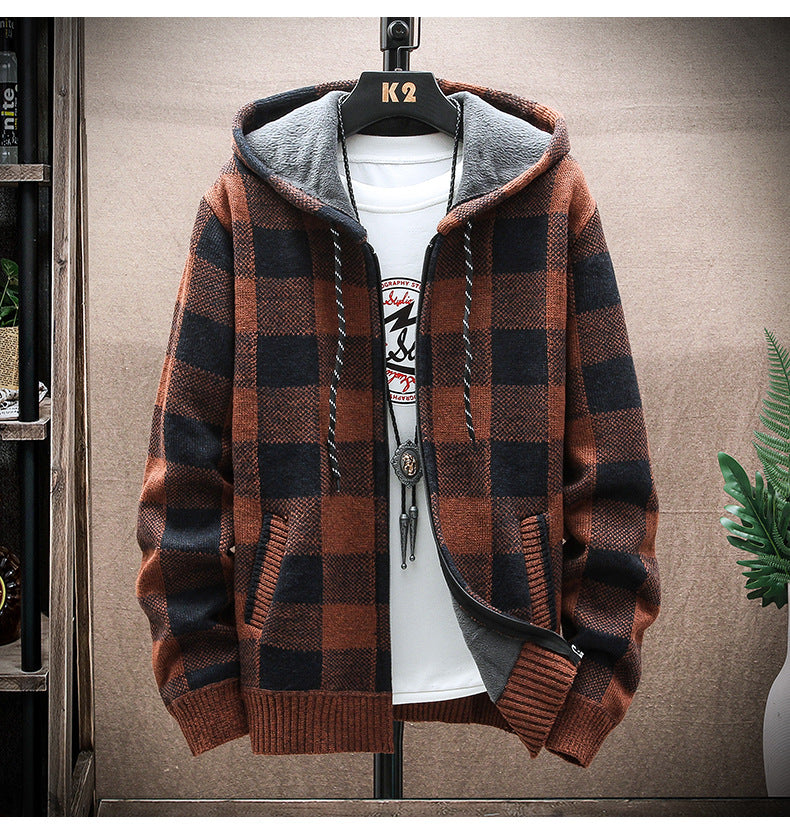Men’s Plus Size Color Block Plaid Sweater – Loose-Fit Polyester Casual Pullover, 5 Colors, M–4XL