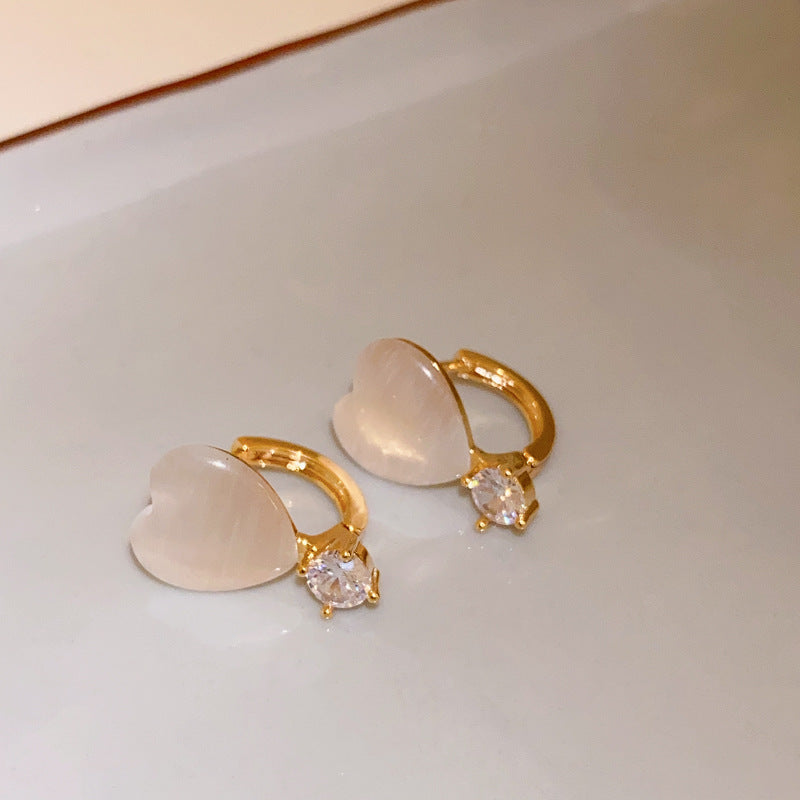 Cat’s Eye Heart Earrings – Chic Rhinestone Gold-Tone Fashion Jewelry