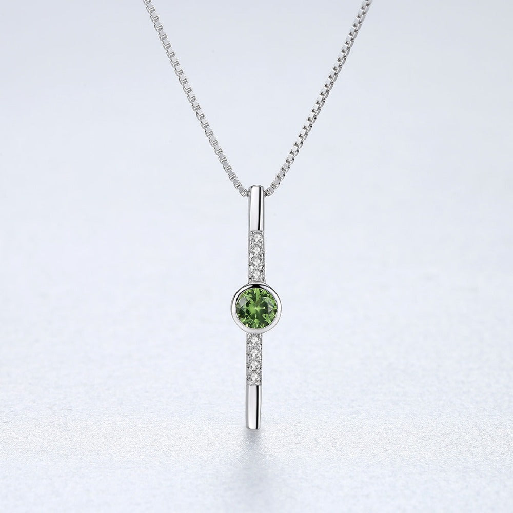 Green Crystal S925 Silver Necklace – Geometric 3A Zircon Pendant Jewelry