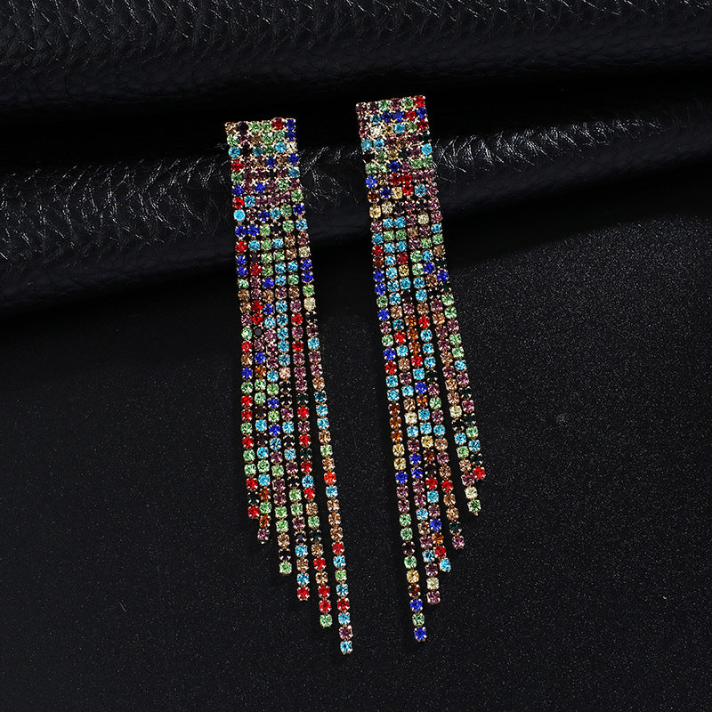 Vintage Rhinestone Tassel Earrings for Women – Sparkling Long Dangle Jewelry