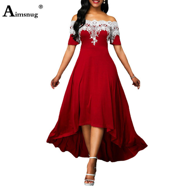 Women’s Vintage Lace Maxi Dress – Elegant Slash Neck Formal Dress S–5XL