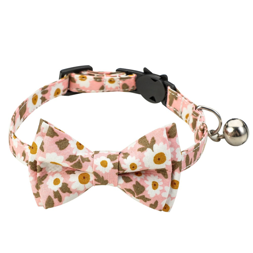 Cotton Floral Cat Collar with Bow – Adjustable 28CM Fashion Collar & Scarf for Cats