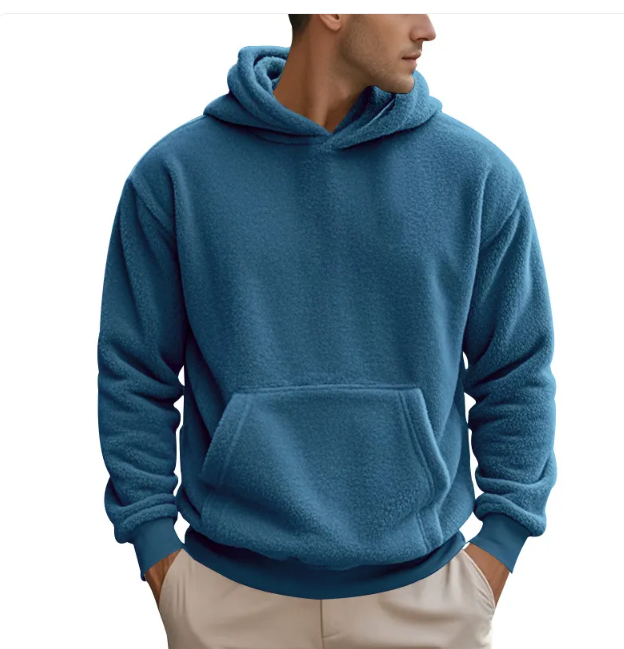 Men’s Double-Sided Velvet Loose Sweater – Polyester Casual Pullover with Patch Pocket, 5 Colors, S–3XL