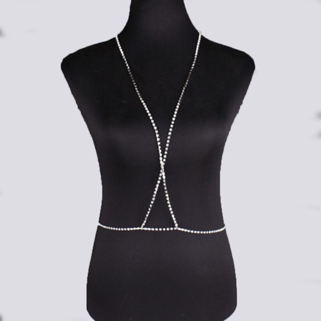 Women’s Rhinestone Body Chain Necklace – Adjustable Geometric Chest Jewelry, Gold & Silver