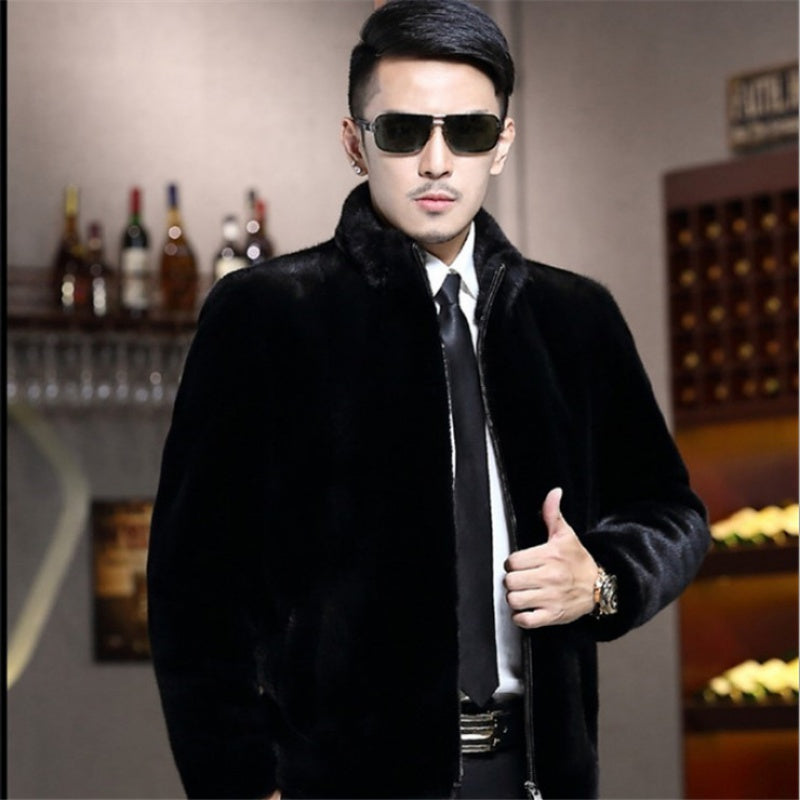 Men’s Faux Fur Jacket with Short Collar – Warm Winter Outerwear – USA