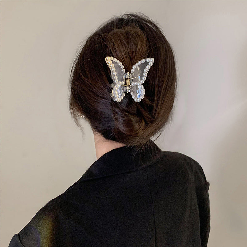 Transparent Pearl Butterfly Hair Clip – Elegant Fashion Hair Accessory for Women