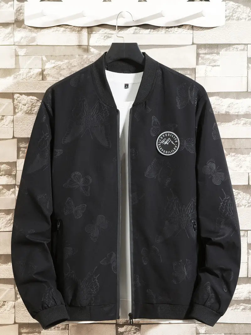 Men’s Oversized Butterfly Pattern Jacket – Plus Size Waterproof Casual Outerwear