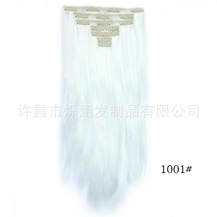 7-Piece Traceless Long Straight Hair Extensions – High-Temperature Silk, 57 Colors