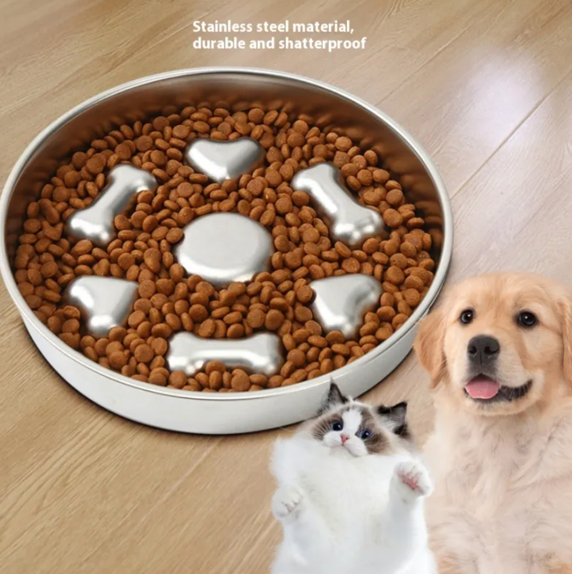 304 Stainless Steel Slow Feeding Pet Bowl – Anti-Gulping Dog & Cat Feeder