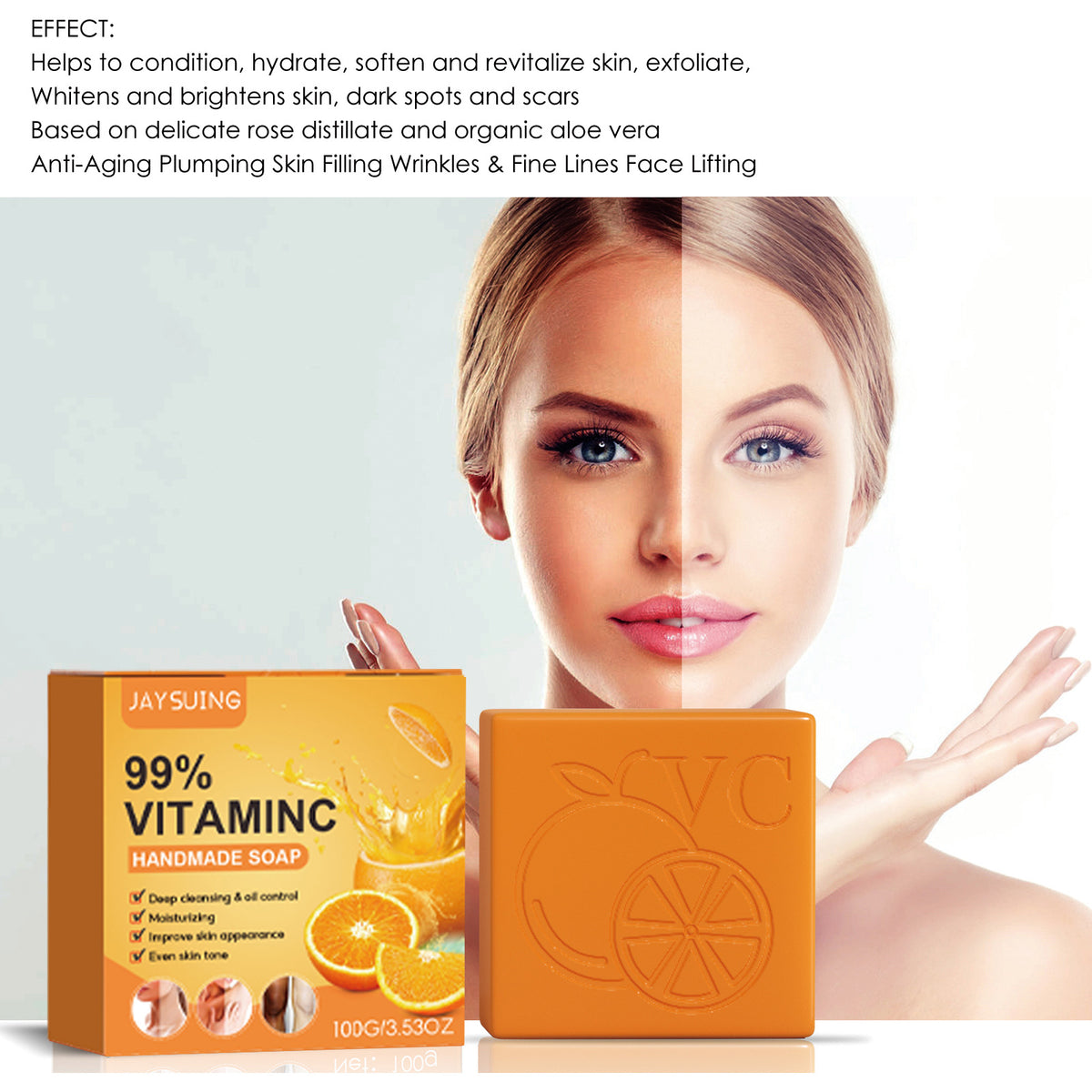 Jaysuing VC Brightening Body Soap – Moisturizing Cleansing Bar for Radiant Skin 100g