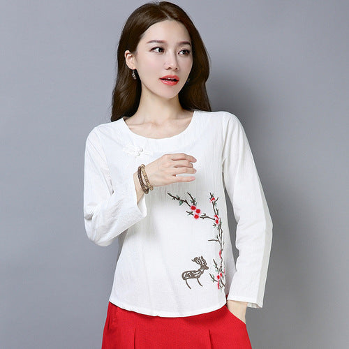 2019 Autumn Chinese Style Embroidered T-Shirt for Women