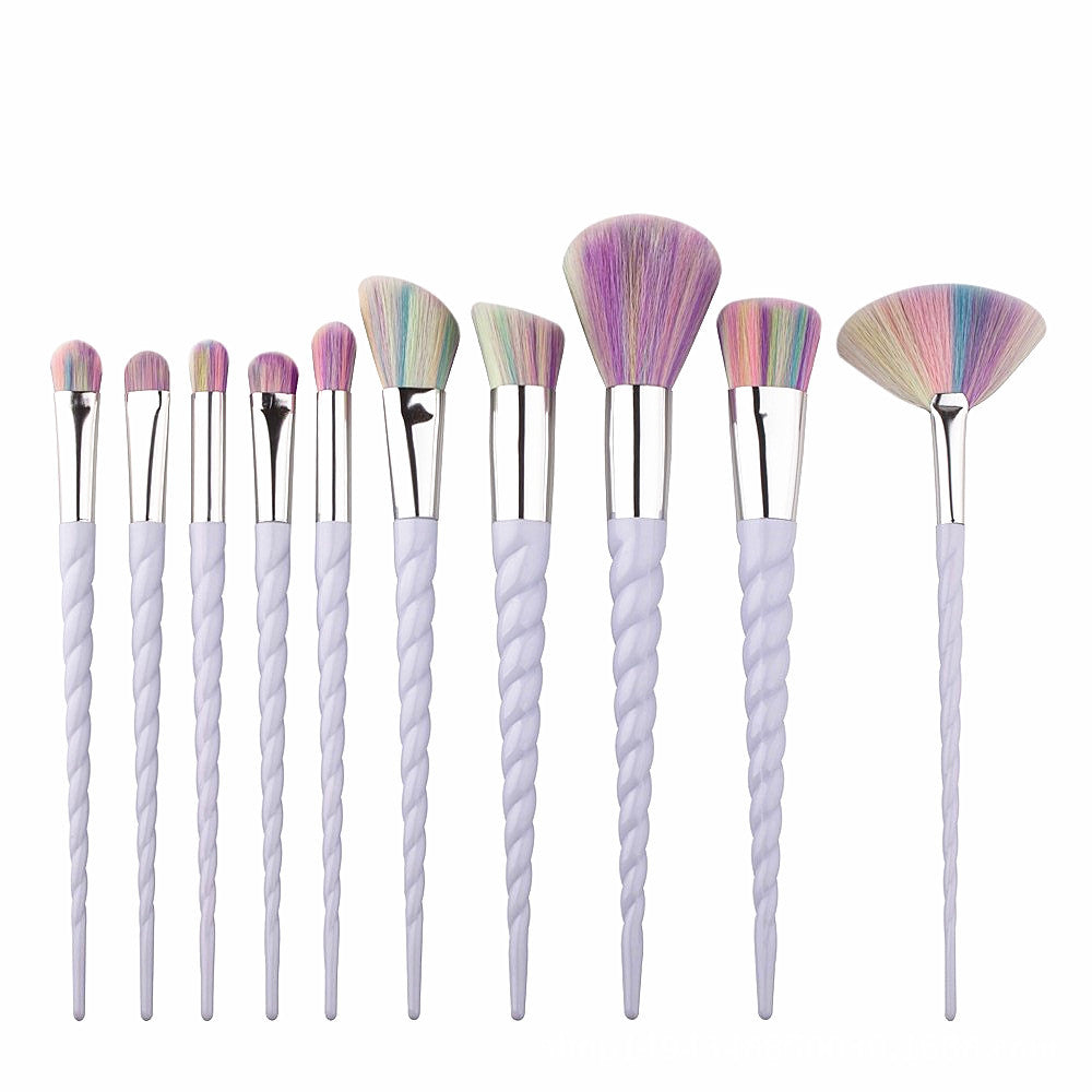 10-Piece Colorful Spiral Unicorn Makeup Brush Set