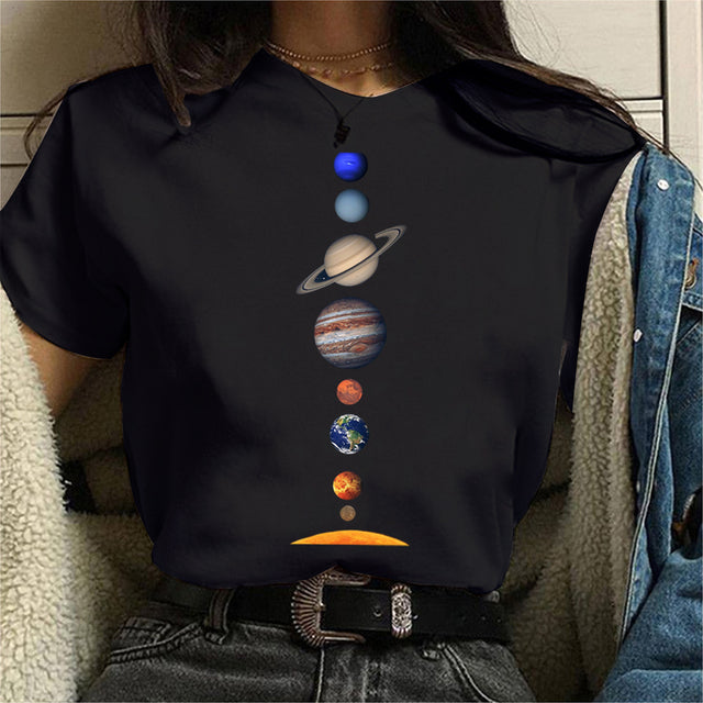 Aesthetic Universe Planets Graphic T-Shirt for Women