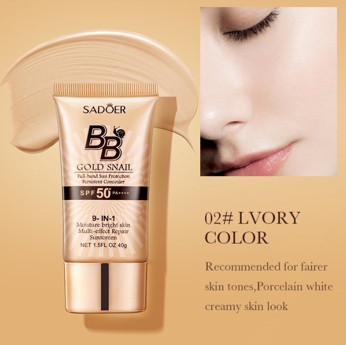SADOER Gold Snail BB Cream SPF 50 – Long-Lasting Foundation Makeup