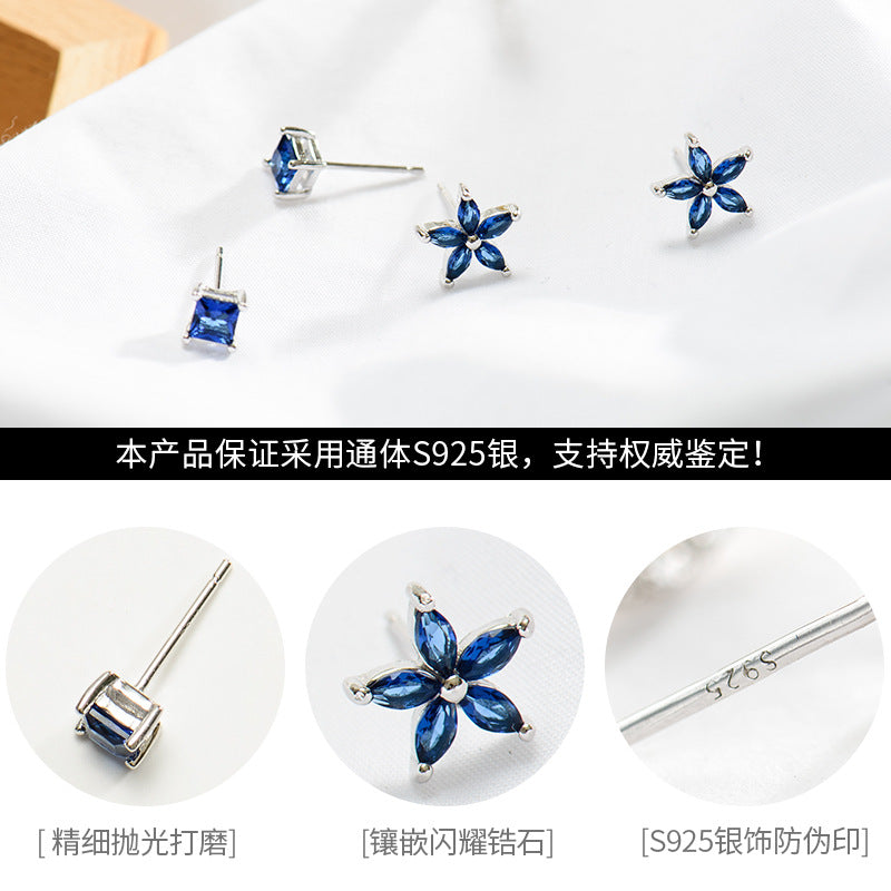 Blue Flower Stud Earrings – Elegant Floral Fashion Jewelry – USA