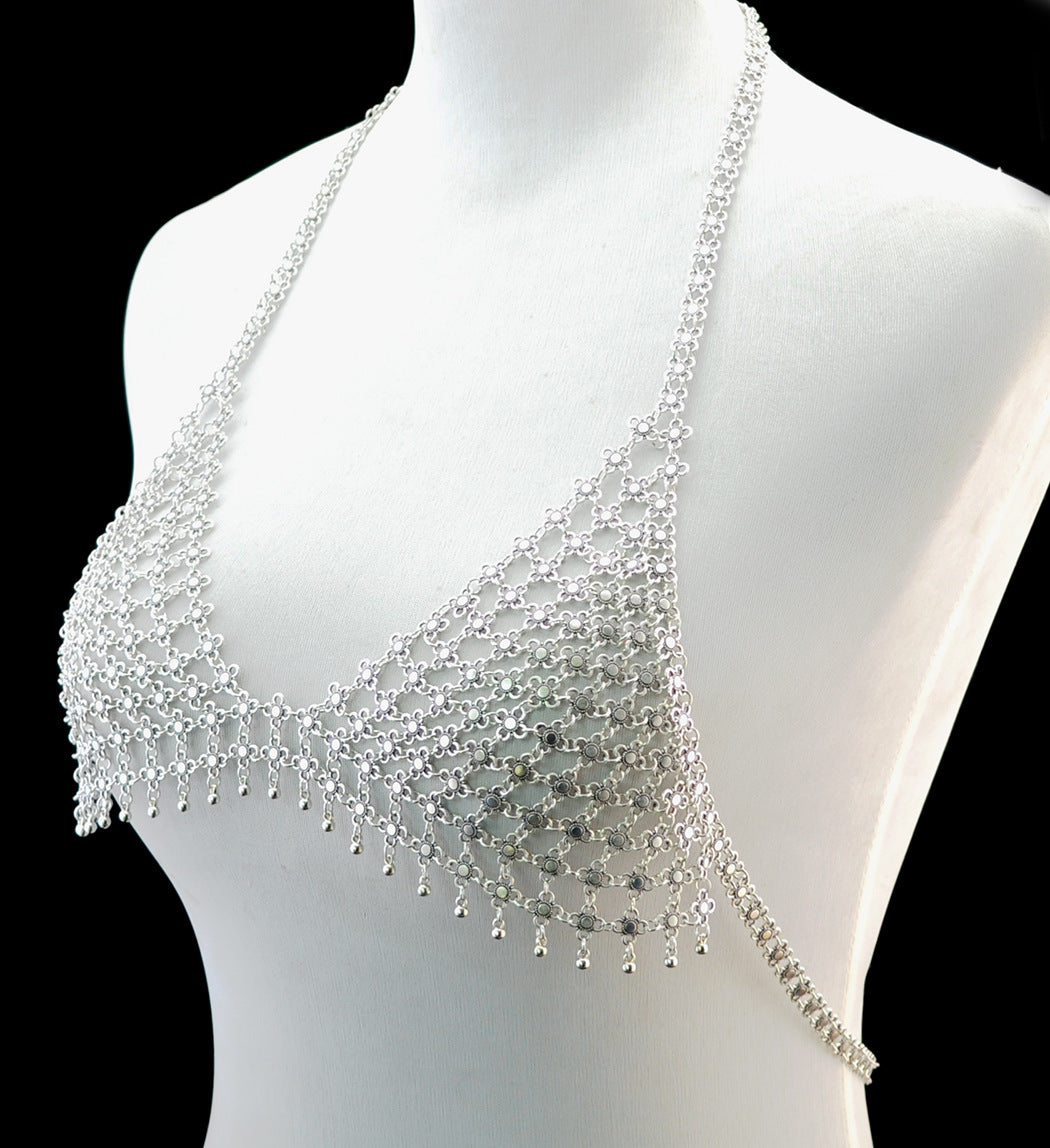 Women’s Retro Hollow-Out Bra Body Chain – Handmade Adjustable Alloy Necklace, 48cm
