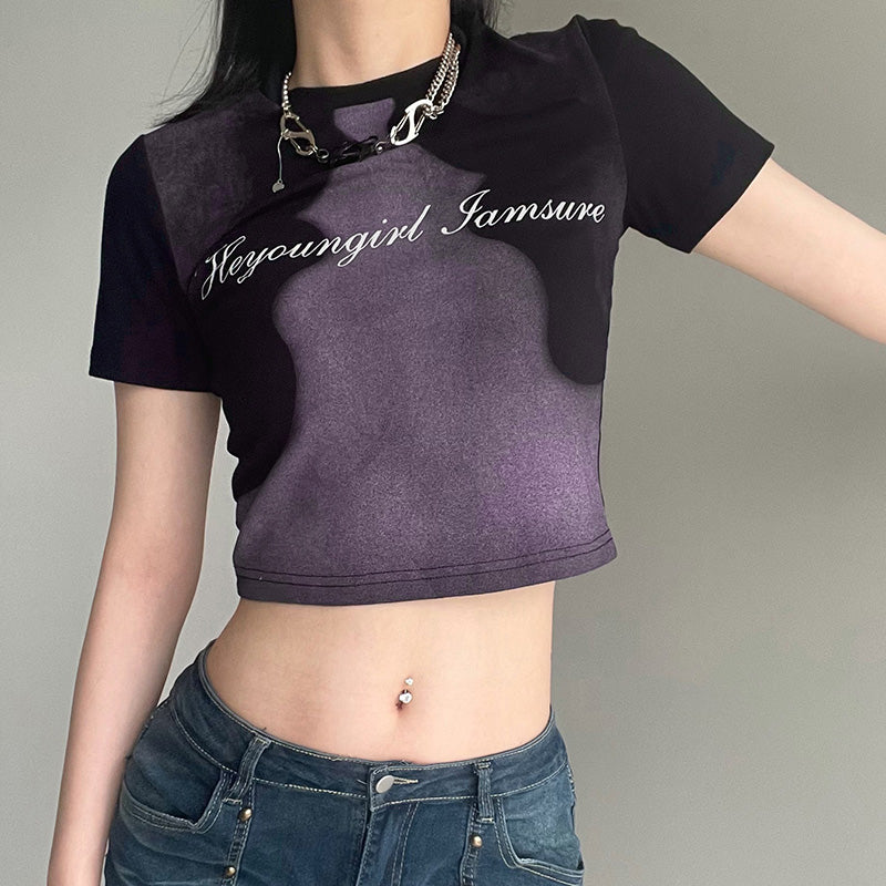 Abstract Face Print Slim Fit T-shirt for Women