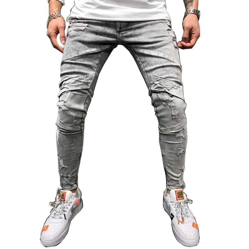 Men’s Distressed Gray Denim Pants – Casual European Style – USA