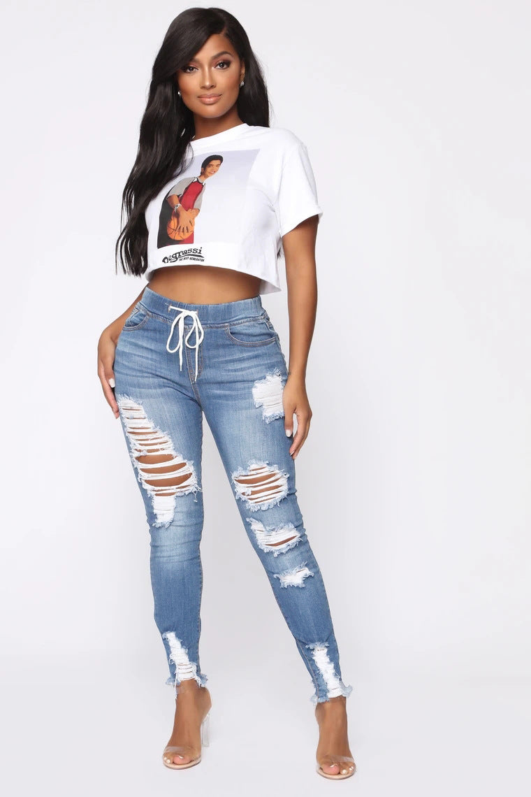 Women’s Fashion Stretch Ripped Skinny Jeans – Cotton-Rich Denim in Dark & Light Blue, S–2XL