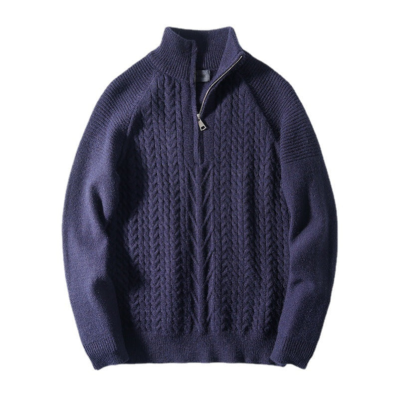 Men’s Autumn Turtleneck Twist Knit Sweater – Warm Textured Long Sleeve Pullover