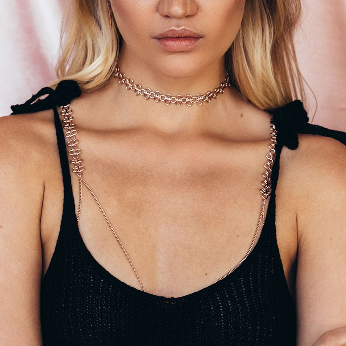 Women’s Metal Chain Bra & Body Jewelry – Gold & Silver Bikini Necklace Set