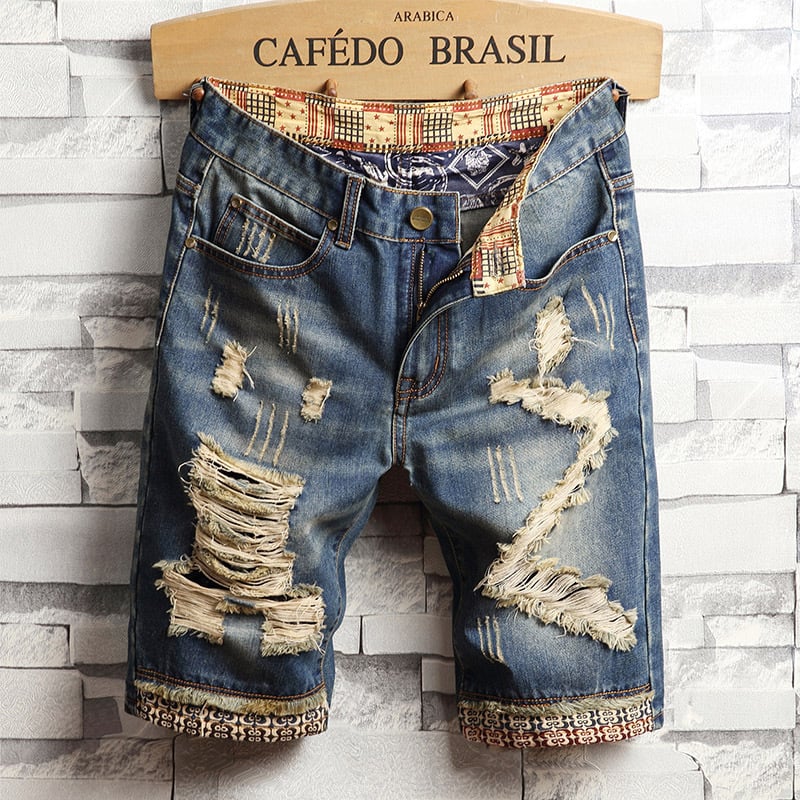 Men’s Ripped Denim Five-Point Shorts – Distressed Casual Summer Shorts