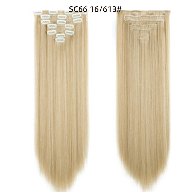 7-Piece Traceless Long Straight Hair Extensions – High-Temperature Silk, 57 Colors