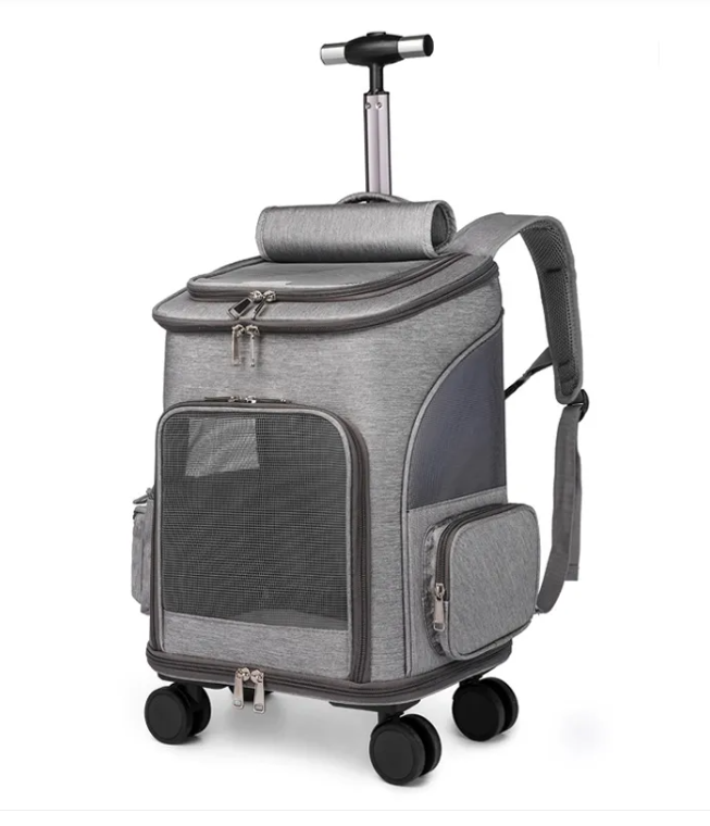 2-in-1 Folding Pet Trolley Backpack – Rolling Travel Carrier for Small Dogs & Cats