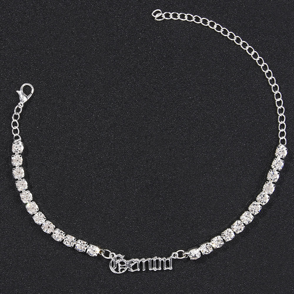 Stainless Steel Zodiac Anklet with Rhinestones