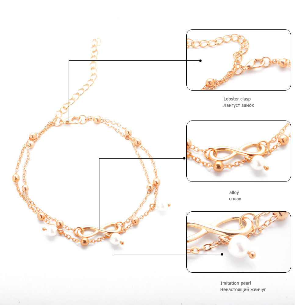Trendy Handmade Double Layer Pearl Anklet Bracelet
