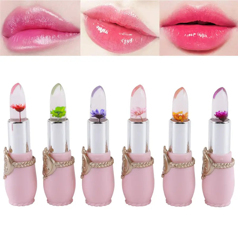 2 PCs Color Changing Dried Flower Jelly Lipstick