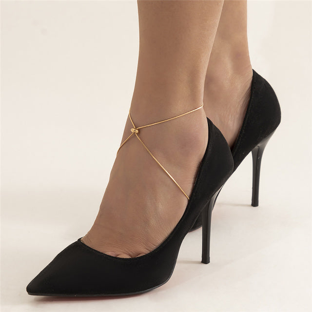 Adjustable Round Bead Chain Cross Anklet in Metal