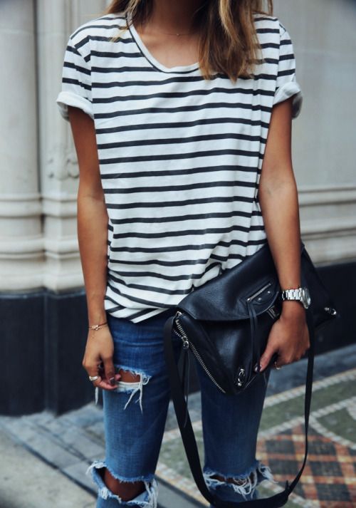 Striped Short Sleeve Loose T-Shirt for Women