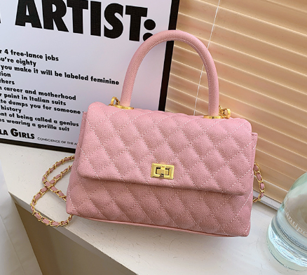 Diamond Check PU Handbag – Chic Wooden Ring Handle Women’s Shoulder Bag
