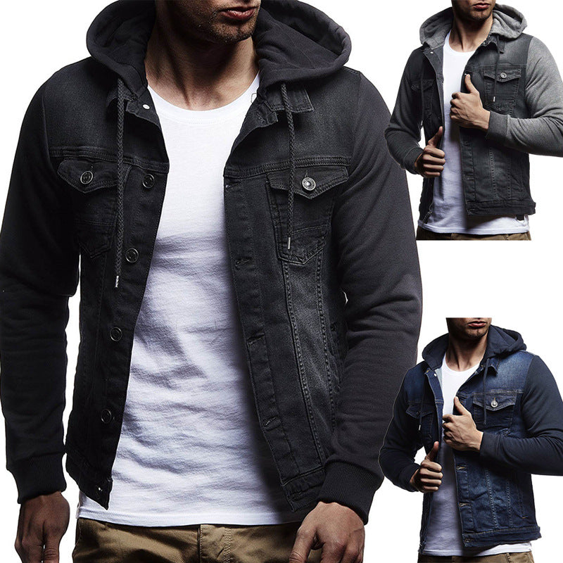 Men’s Casual Knitted Hooded Denim Jacket – USA