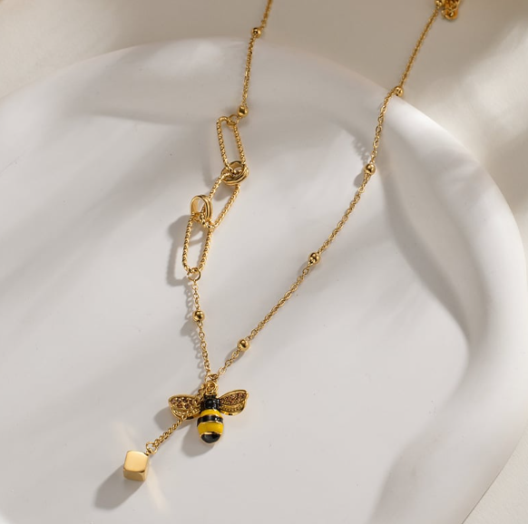 Bee Charm Square Pendant Necklace