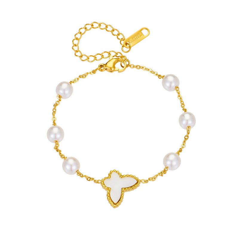 Simple White Shell Butterfly Pearl Bracelet for Women