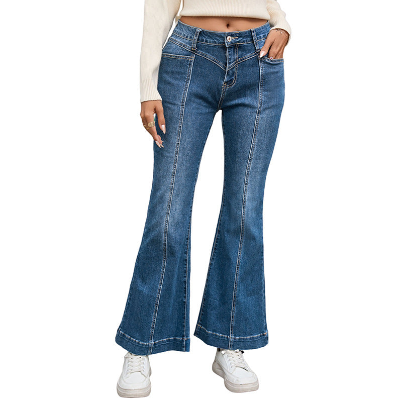 Women’s High-Waisted Flared Jeans – Casual Slim-Fit Bell Bottom Denim