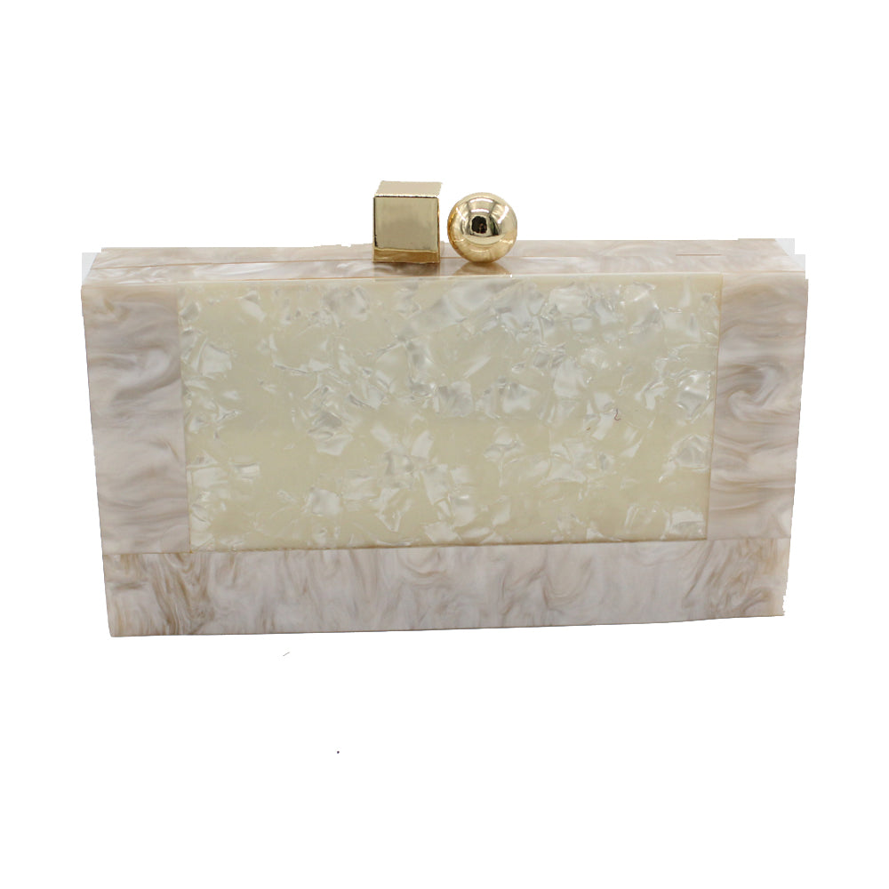 Acrylic Stitch Evening Bag for Women – Geometric Off-White Clutch & Fashion Shoulder Bag