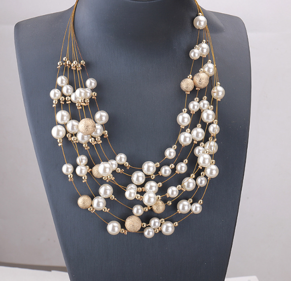 Multilayer Pearl Necklace with Pendant