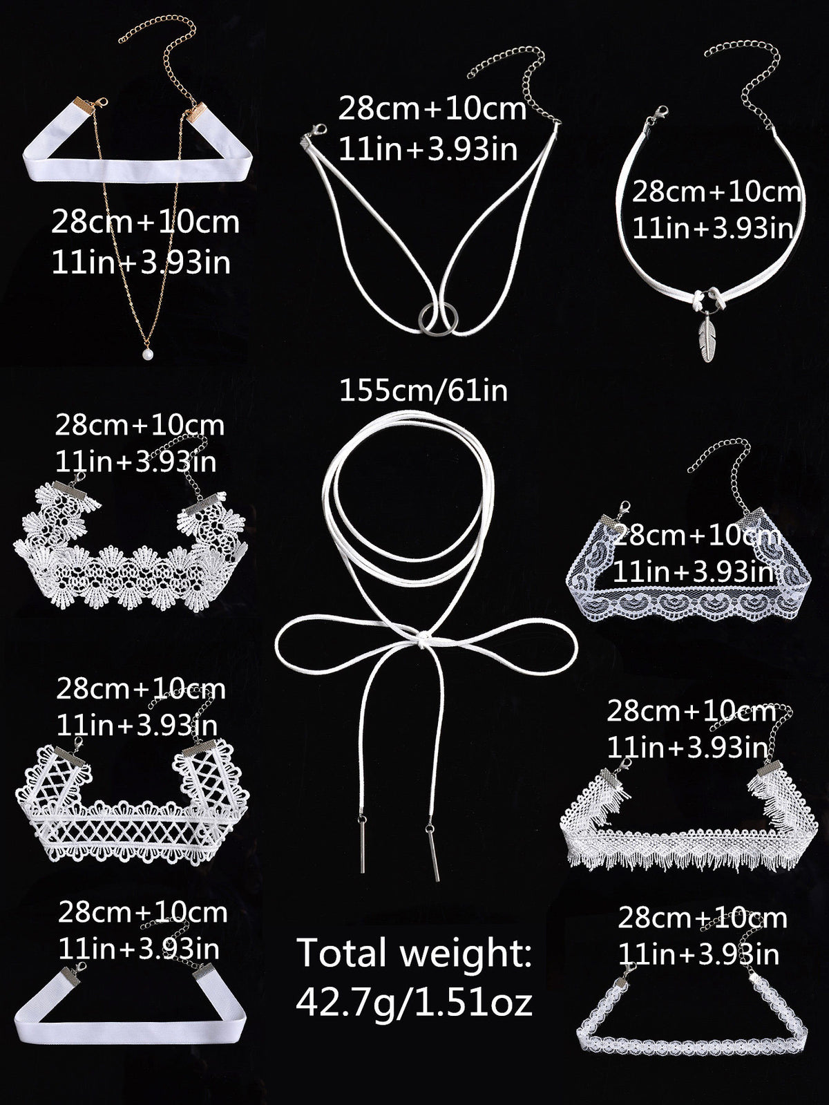 Lace Choker Necklace Set with Multiple Chains