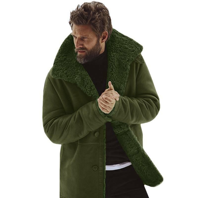 Men’s Winter Thick Fleece-Lined Leather Trench Jacket – USA