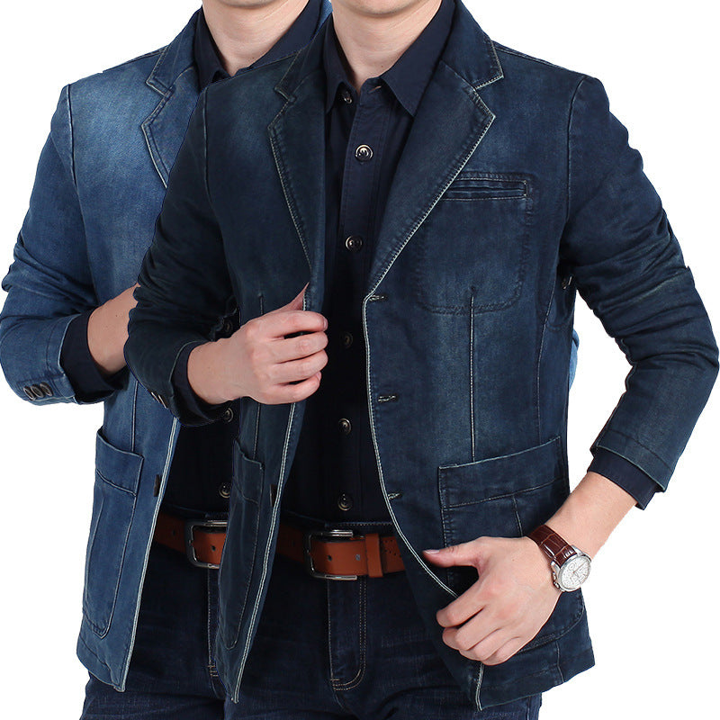 Men’s Cotton Denim Blazer – Tailored Plus Size Casual Jacket, M–4XL