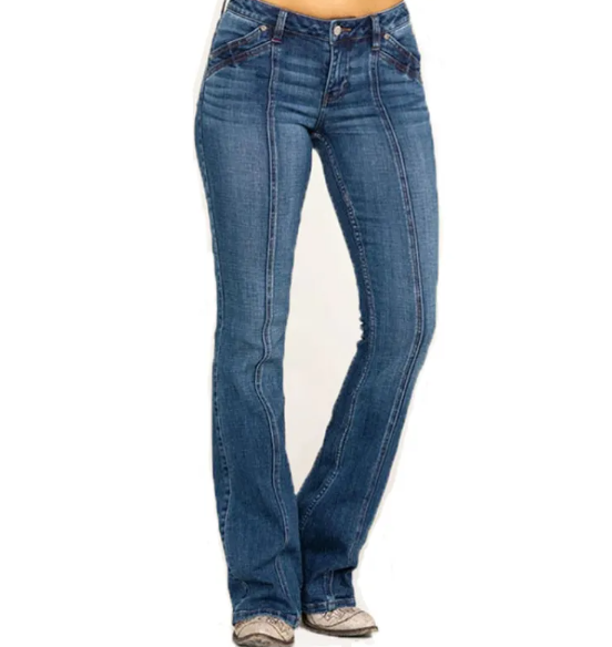 Women’s Slim Horn Washed Jeans – High-Waist Flared Denim Pants, S–XL